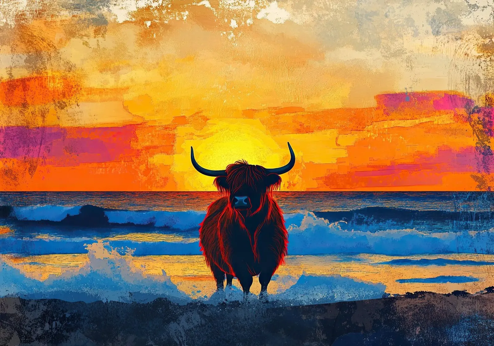 Mucca delle Highlands pellicola backlit da Nikis Art Studio
