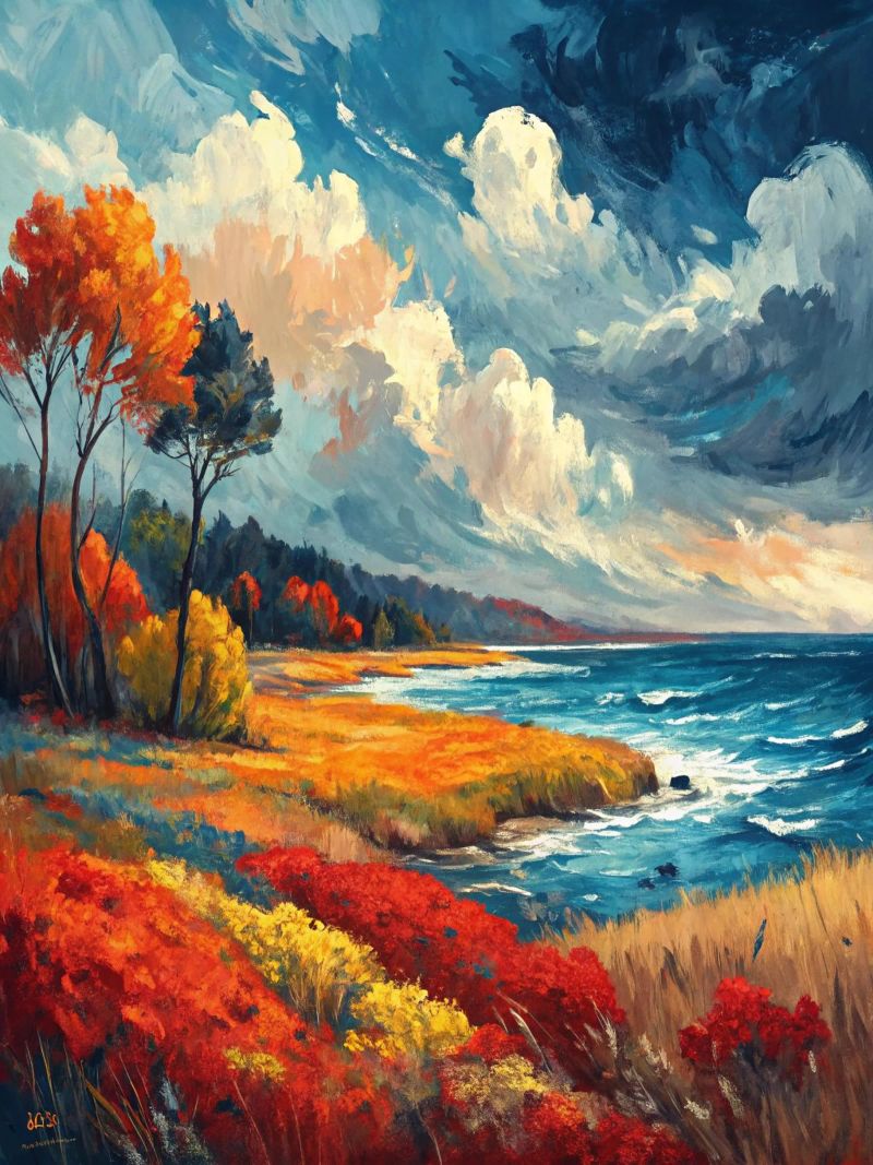 Autunno in riva al mare tela da logic
