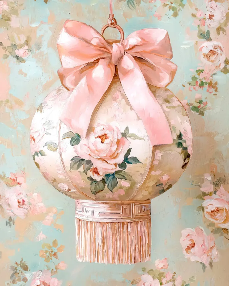 Arco rosa Lanterna del Capodanno lunare cinese Fiore d'epoca poster con telaio in plastica da Gentle Echoes Art