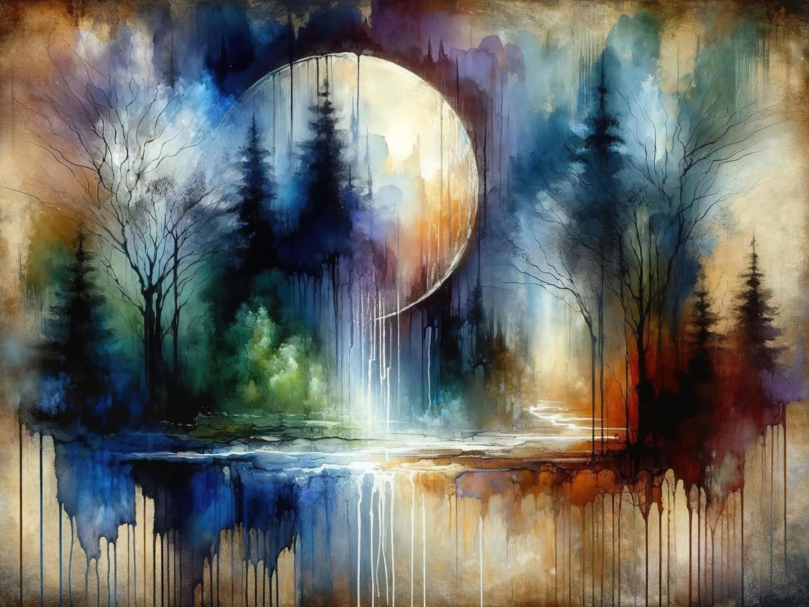 Watercolor Abstract Forest At Moonlight poster by Chromatic Fusion Studio