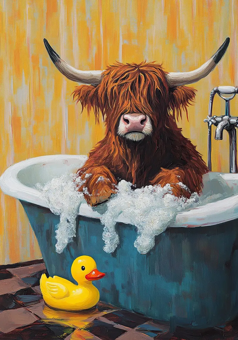 Mucca Highland nella vasca da bagno pellicola backlit da Nikis Art Studio