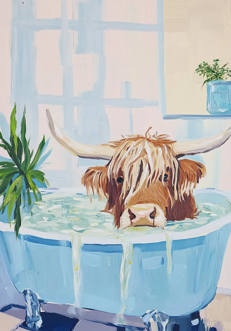 Mucca Highland nella vasca da bagno pellicola backlit da Nikis Art Studio