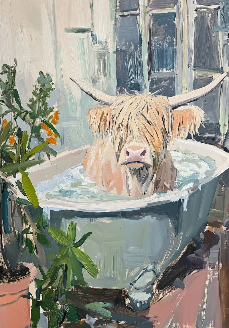 Mucca Highland nella vasca da bagno pellicola backlit da Nikis Art Studio
