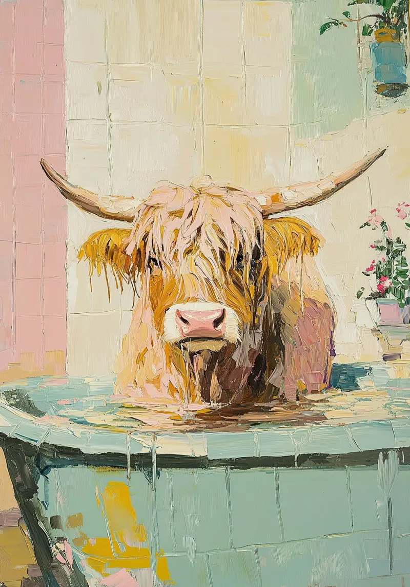 Mucca Highland nella vasca da bagno pellicola backlit da Nikis Art Studio