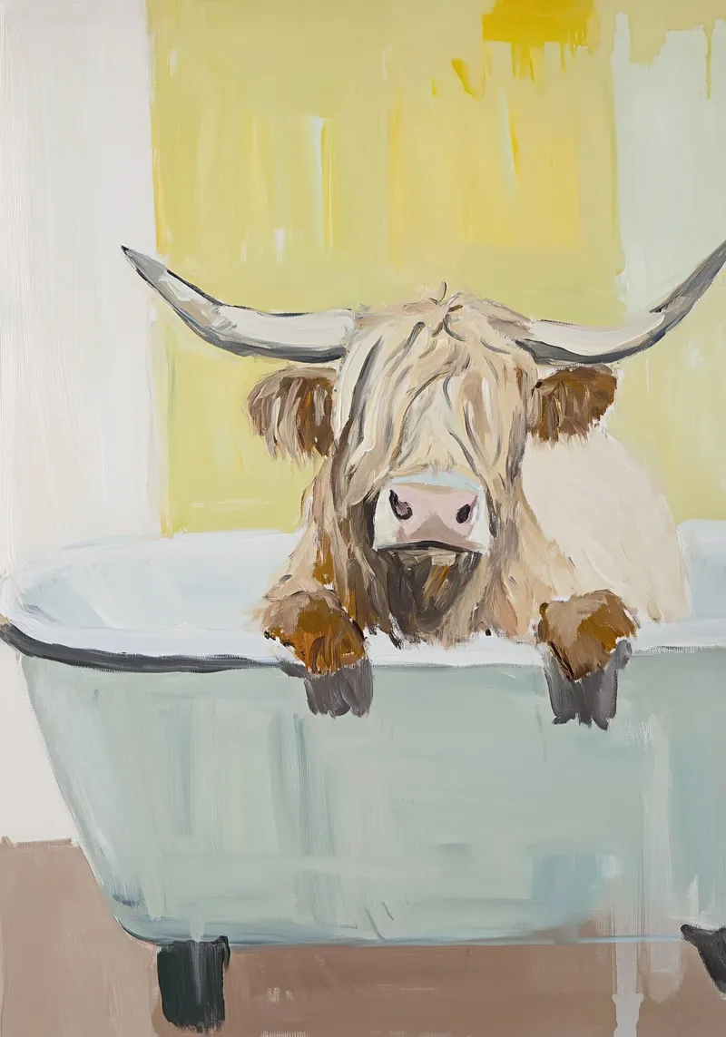 Mucca Highland nella vasca da bagno pellicola backlit da Nikis Art Studio