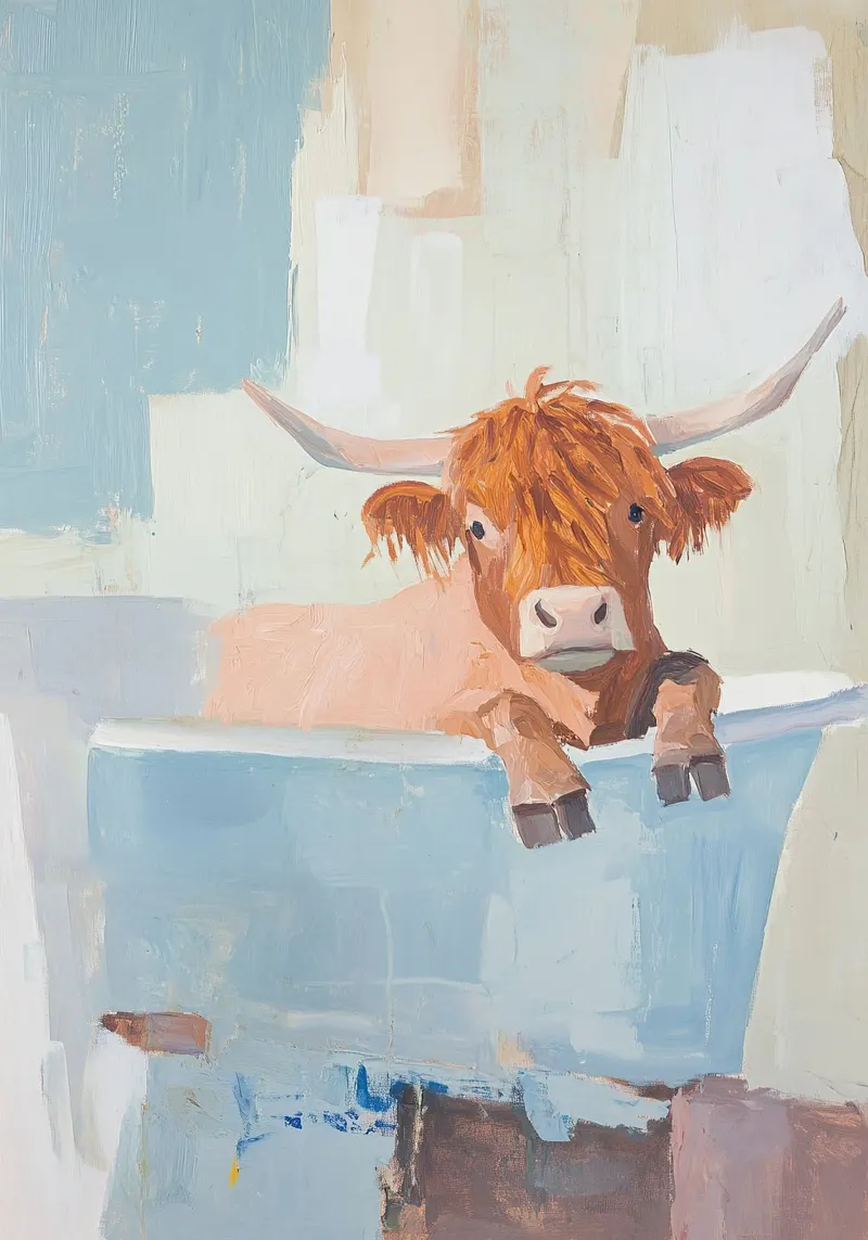 Mucca Highland nella vasca da bagno pellicola backlit da Nikis Art Studio
