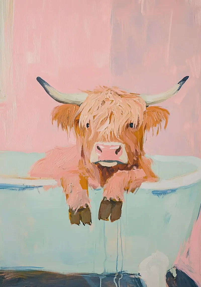 Mucca Highland nella vasca da bagno pellicola backlit da Nikis Art Studio