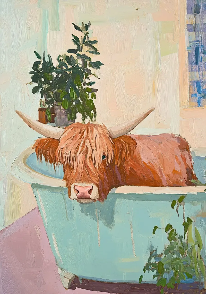 Mucca Highland nella vasca da bagno pellicola backlit da Nikis Art Studio
