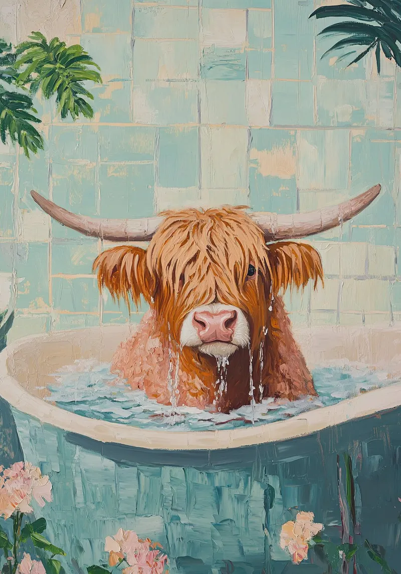 Mucca Highland nella vasca da bagno pellicola backlit da Nikis Art Studio