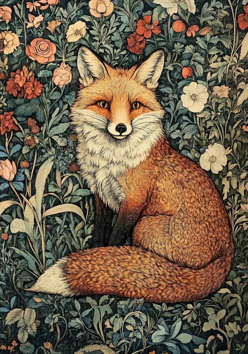 William Morris - Fox poster con telaio in plastica da Botanical Art Studio