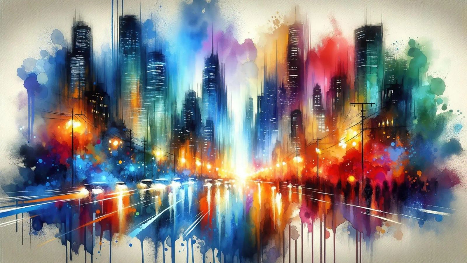 Acquerello astratto Skyline di notte alluminio dibond da Chromatic Fusion Studio