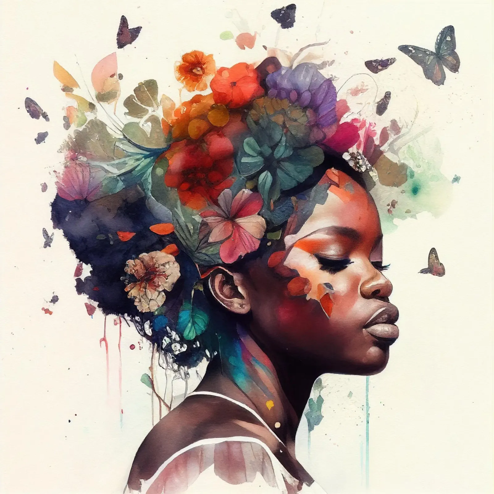 Farfalla acquerellata Donna africana pellicola backlit da Chromatic Fusion Studio