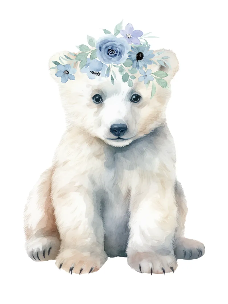 Orso polare, illustrazione carina per la cameretta, acquerello floreale poster con telaio in alluminio da Little Lila