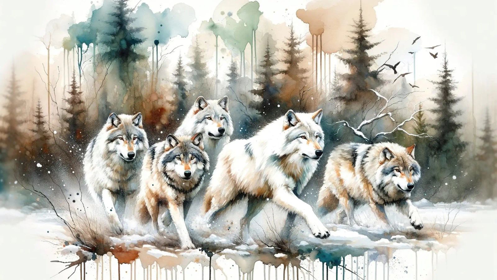 Aquarell Wolfsrudel Poster von Chromatic Fusion Studio