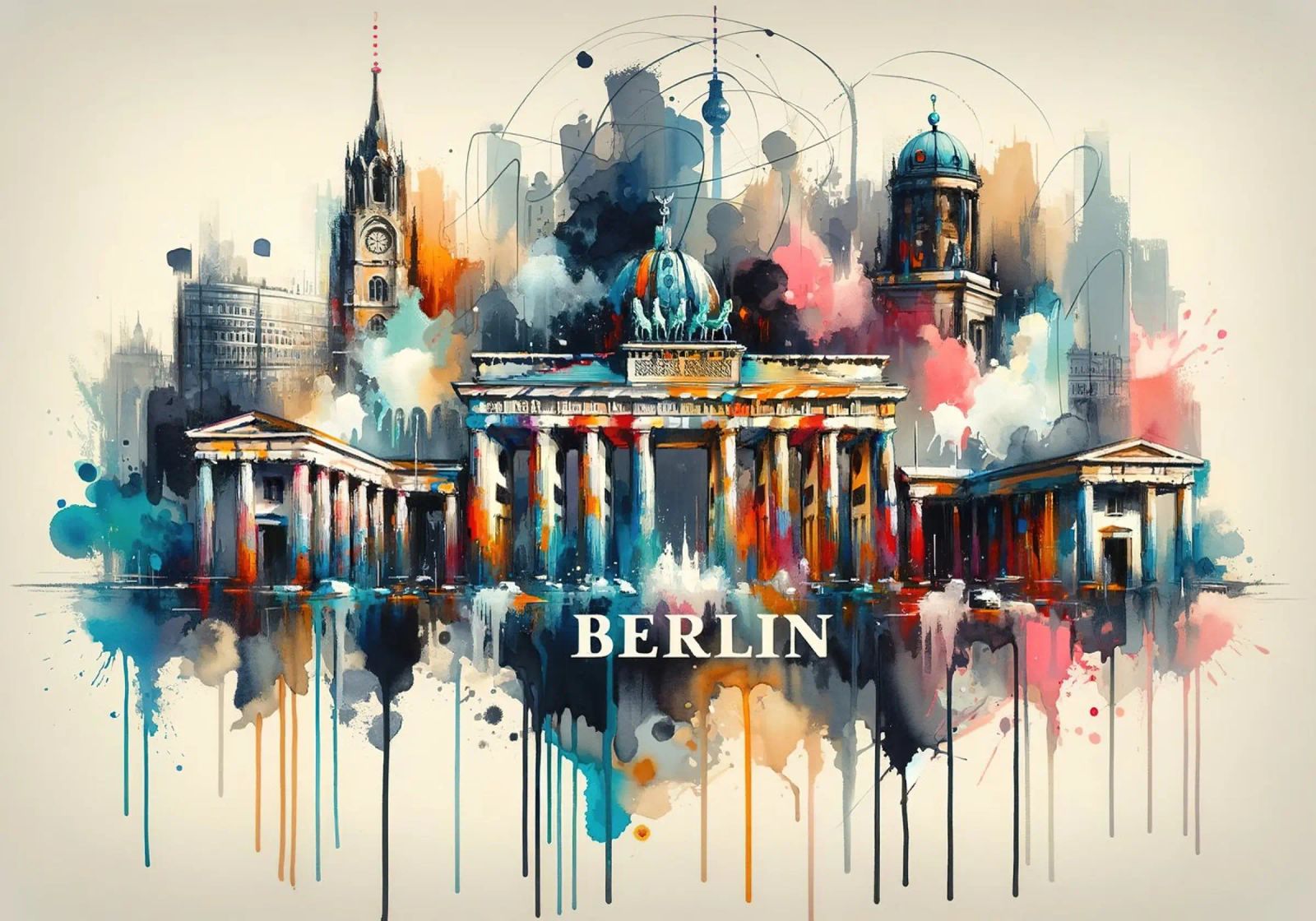 Aquarelle de la ligne d'horizon de Berlin poster de Chromatic Fusion Studio