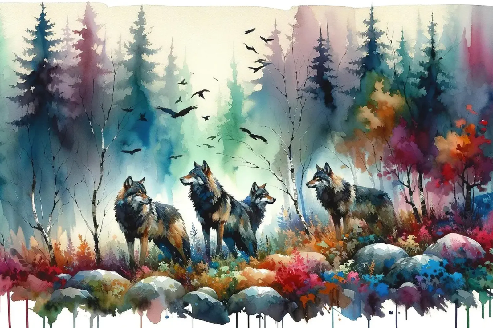 Wildernis melodie de wolven acryl van Chromatic Fusion Studio
