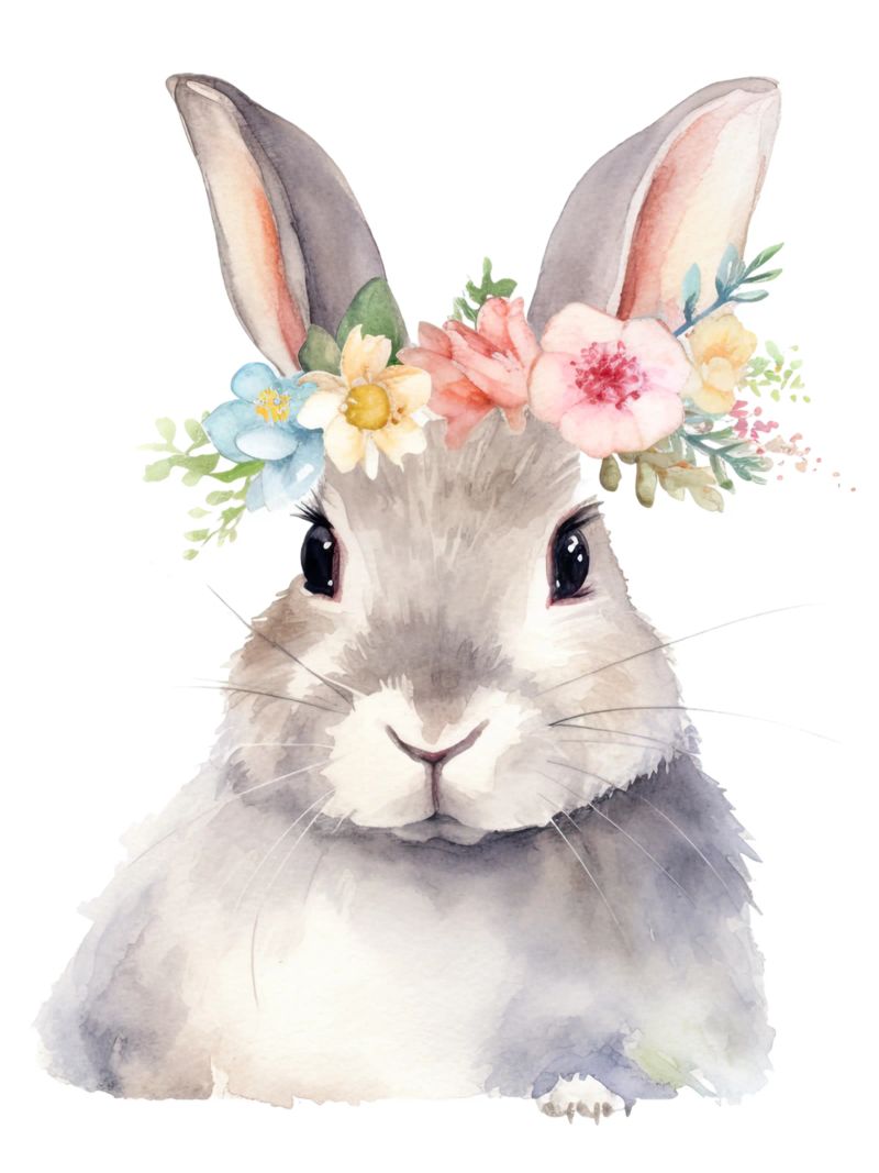 Hase mit Blumenkrone, Kinderzimmer Kinder Aquarell Kunst Poster von Little Lila
