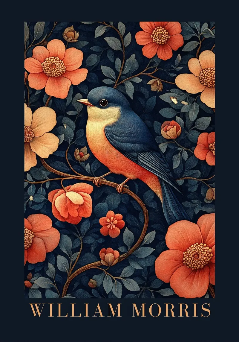 William Morris "Canzone nella foresta di foglie" pellicola backlit da Botanical Art Studio