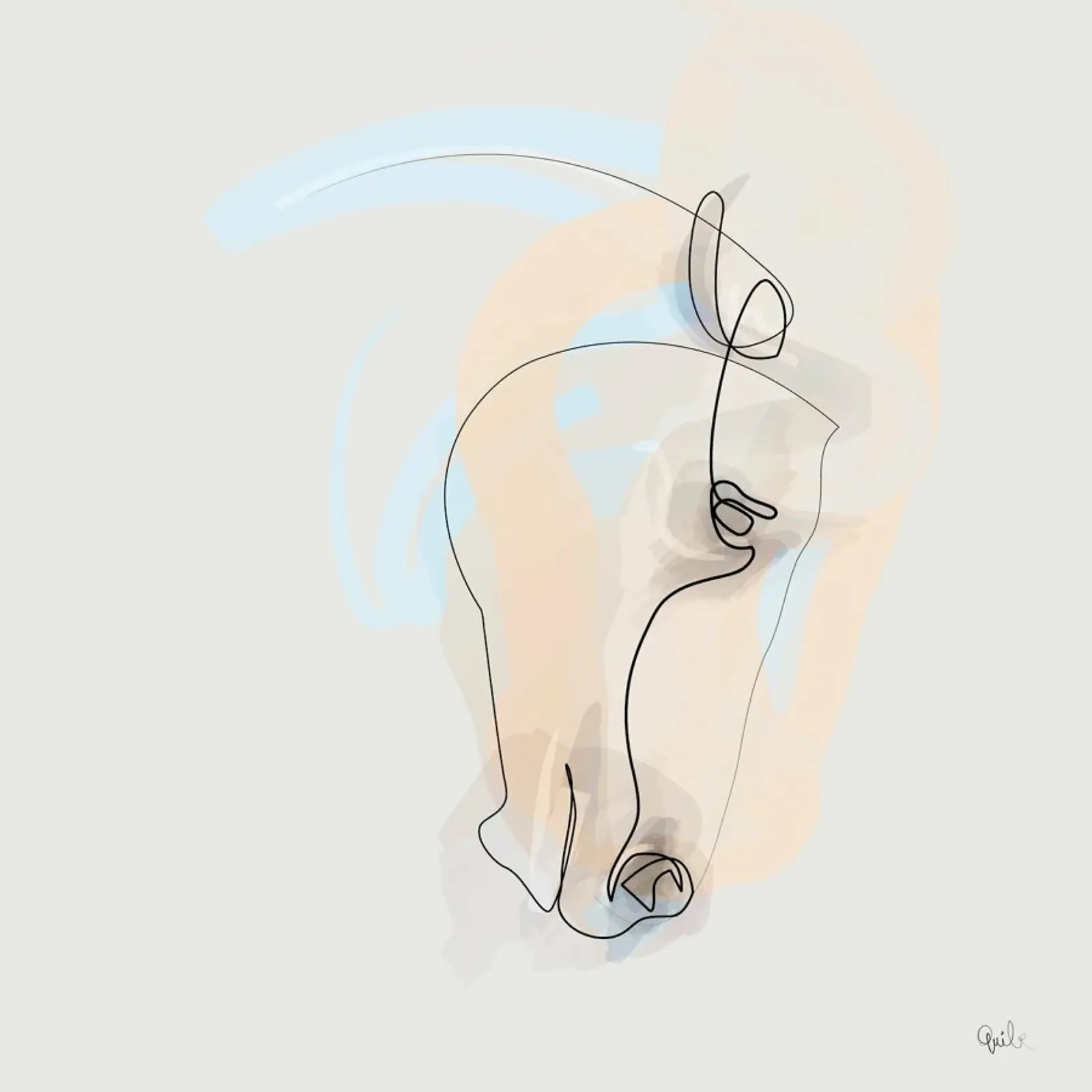 One Line Horse poster con telaio in alluminio da Quibe
