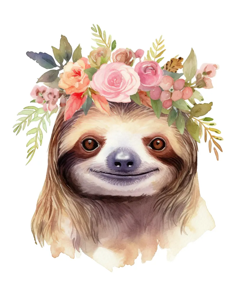 Cute Watercolour Sloth with Flower Crown, Nursery Kids Print backlit film by Little Lila