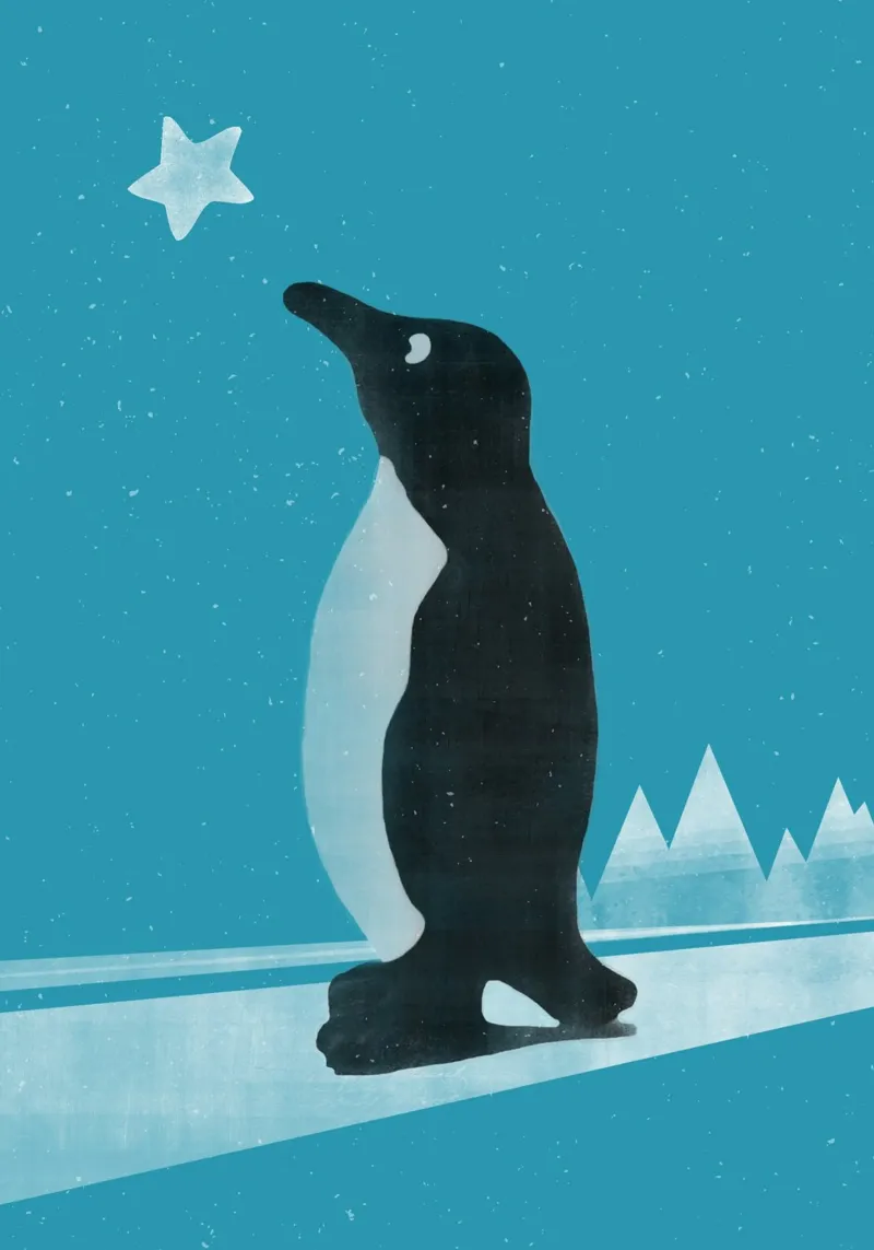 Winter Pinguin poster con telaio in legno da lazydaypaper