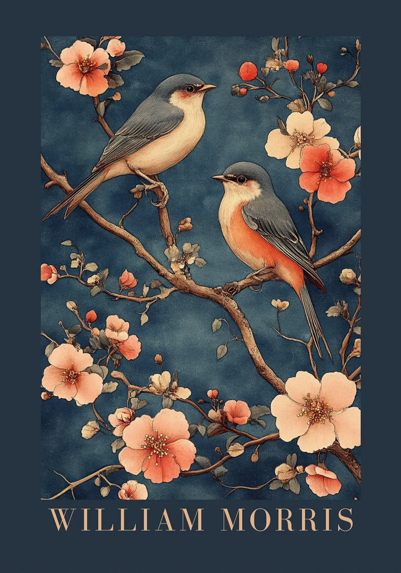 William Morris "Ali selvagge, foglie morbide". poster con telaio in legno da Botanical Art Studio