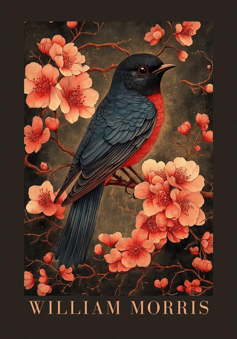 William Morris "Splendore di piume in stile Art Nouveau" pellicola backlit da Botanical Art Studio