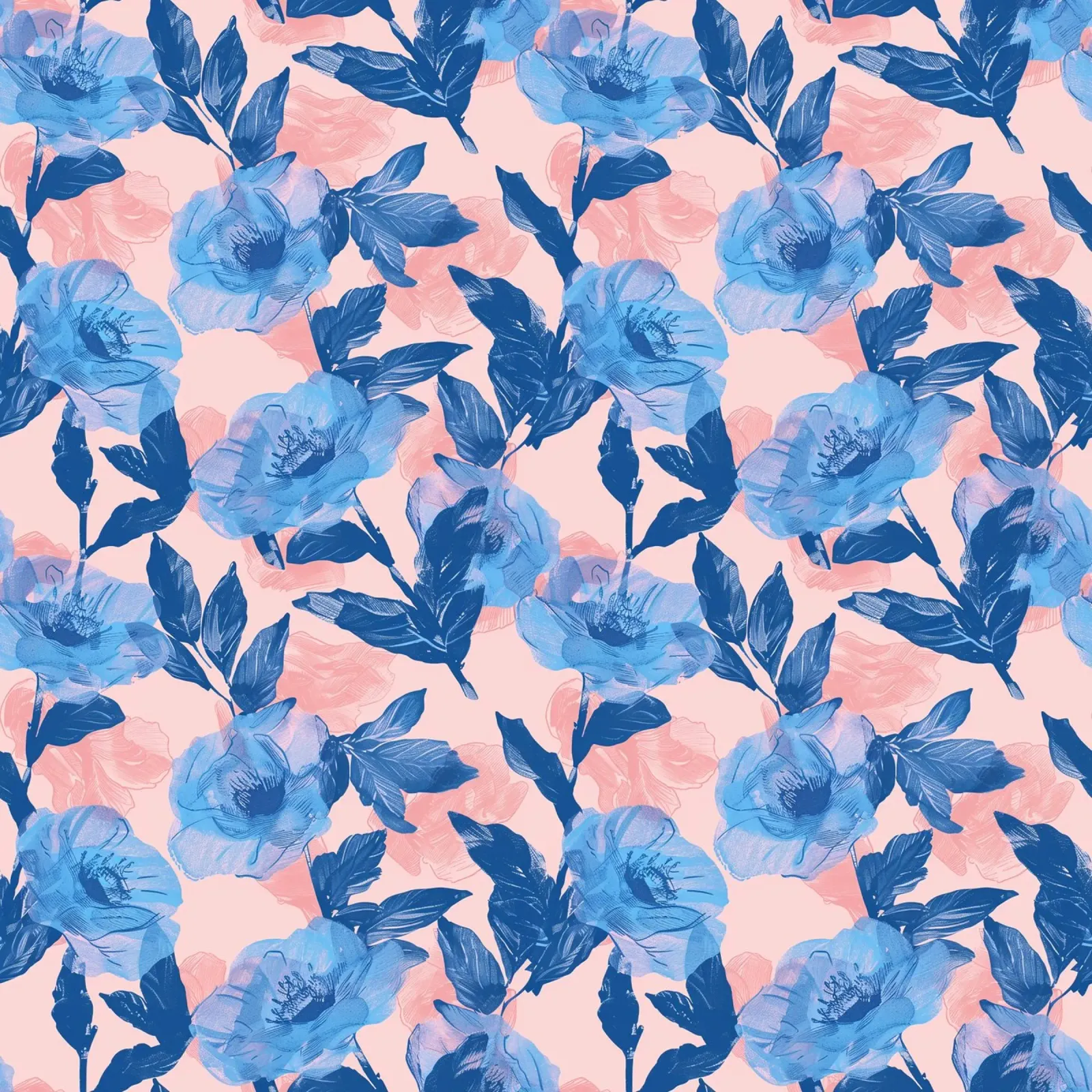 Stampa floreale blu poster con telaio in alluminio da Cat Grafic Design