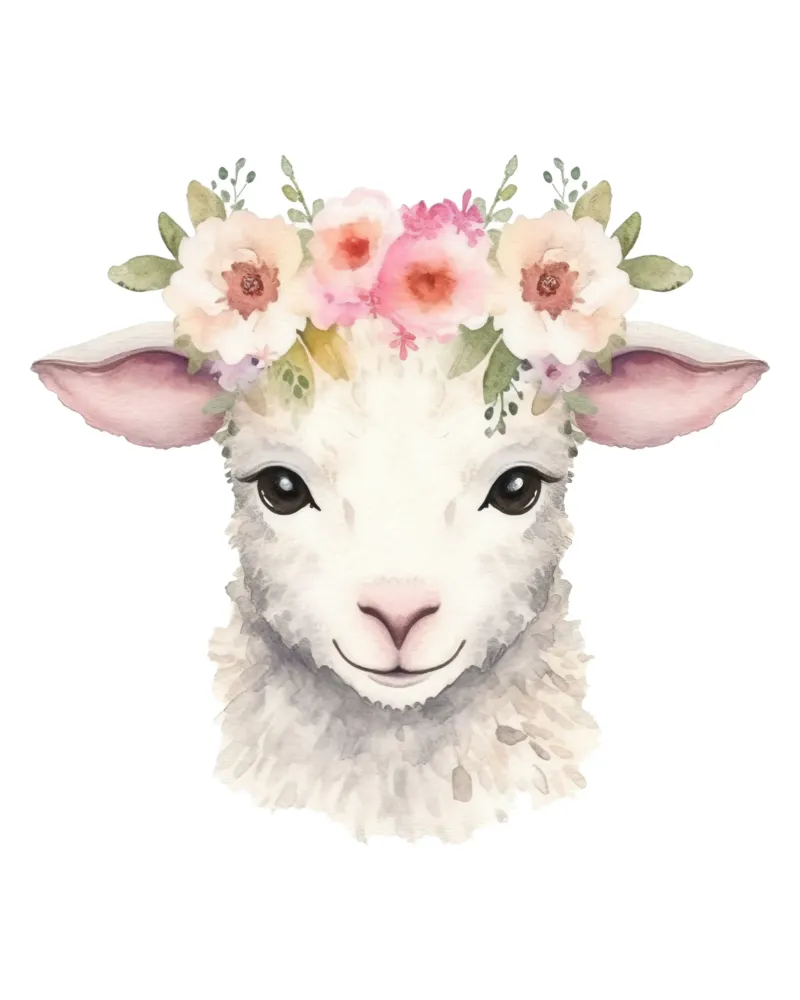 Cute Animal Print with Flower Crown, Lamb Illustration acrylic glass by Little Lila