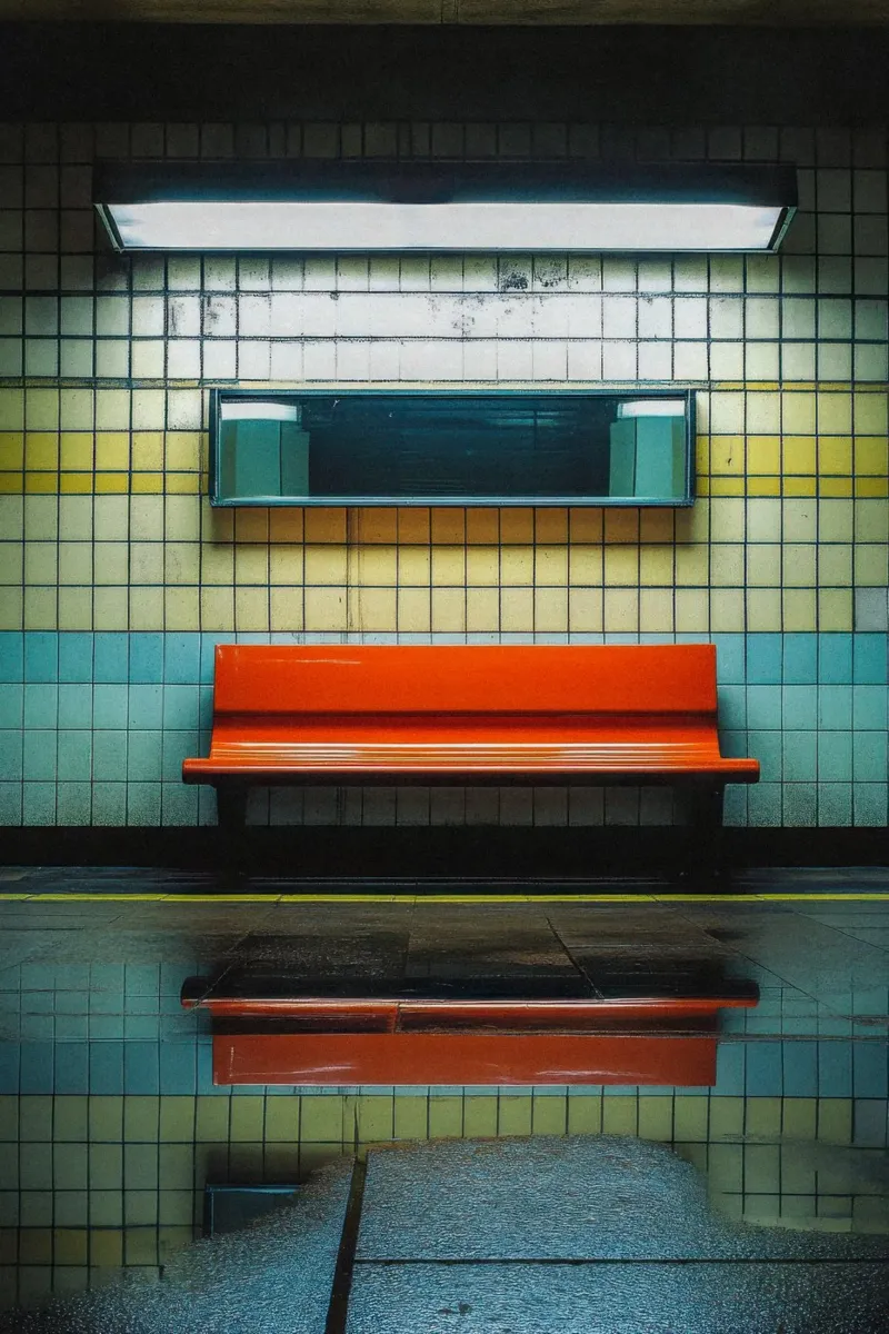 The simplicity of a red bench - London canvas by By Night