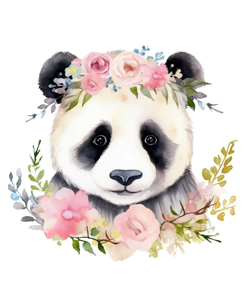 Orso panda con fiori, illustrazione carina per la stanza dei bambini pellicola backlit da Little Lila