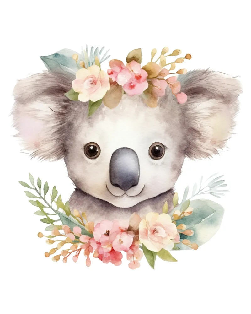 Stampa Koala, poster australiano, arte del Koala e della corona di fiori tela con Cornice a cassetta da Little Lila