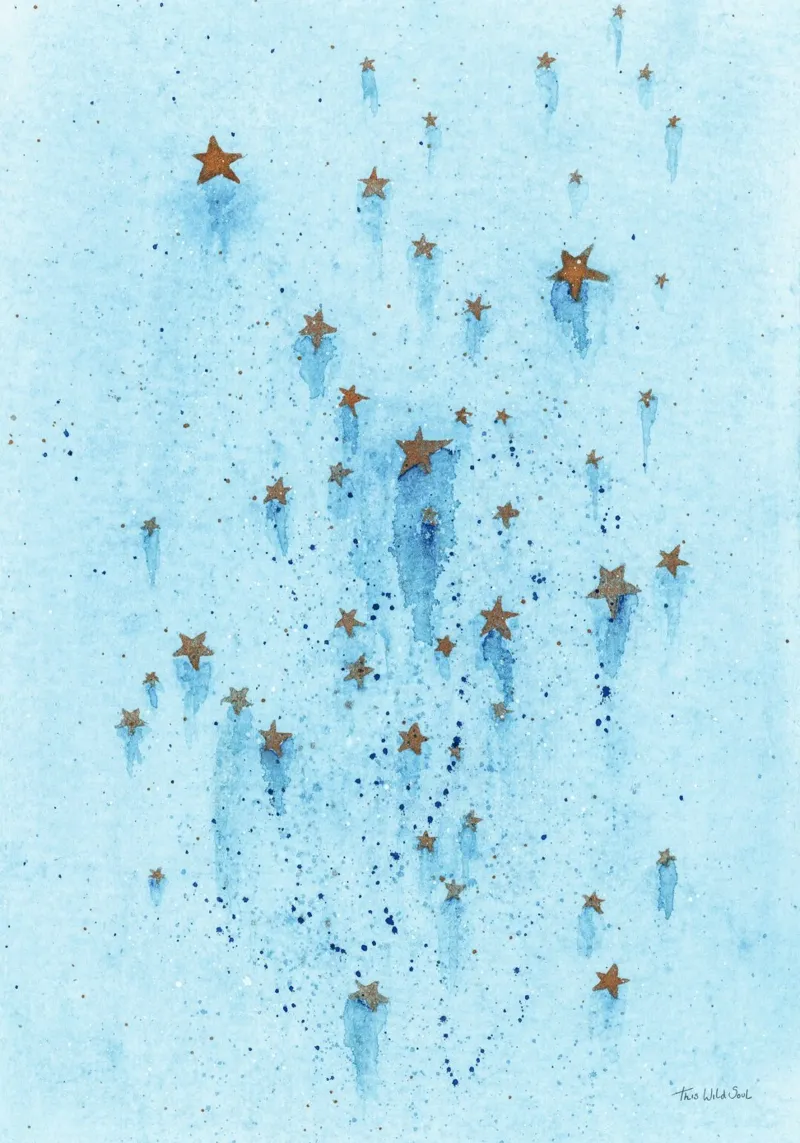Stelle blu e oro Illustrazione ad acquerello poster con telaio in alluminio da This Wild Soul - Illustration