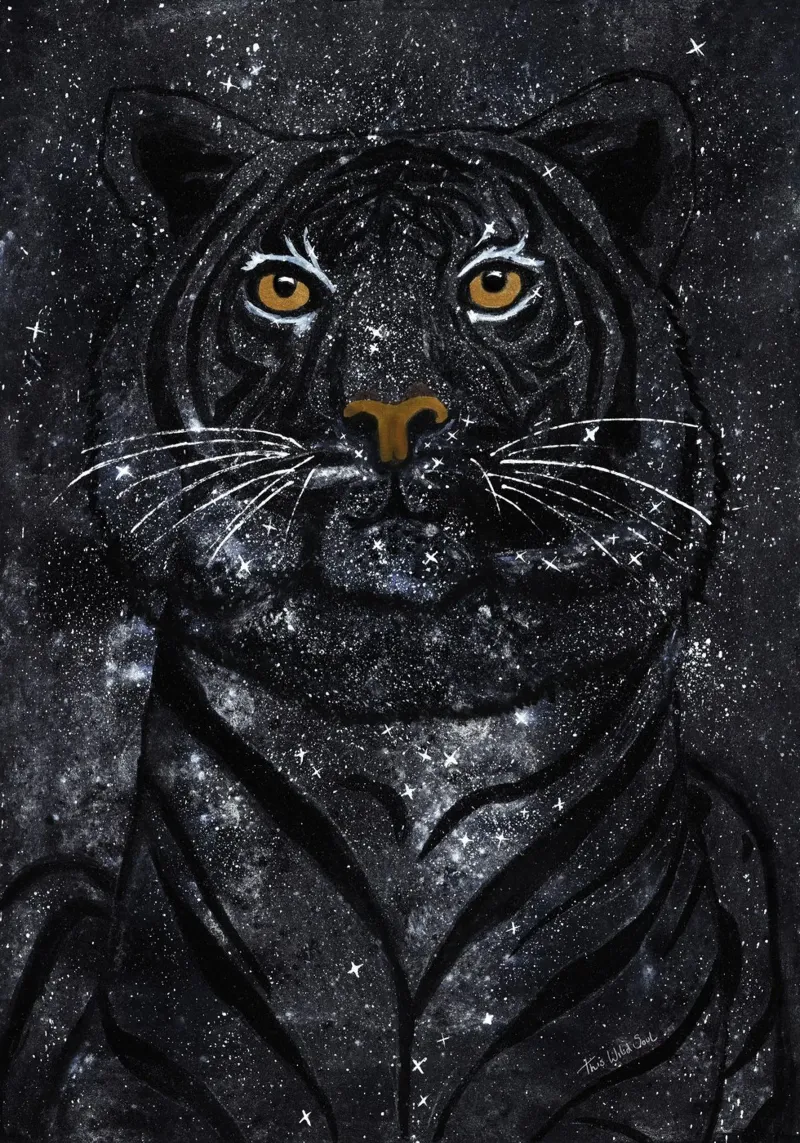 Wild Universe Night Stars Tiger - illustrazione ad acquerello poster con telaio in plastica da This Wild Soul - Illustration