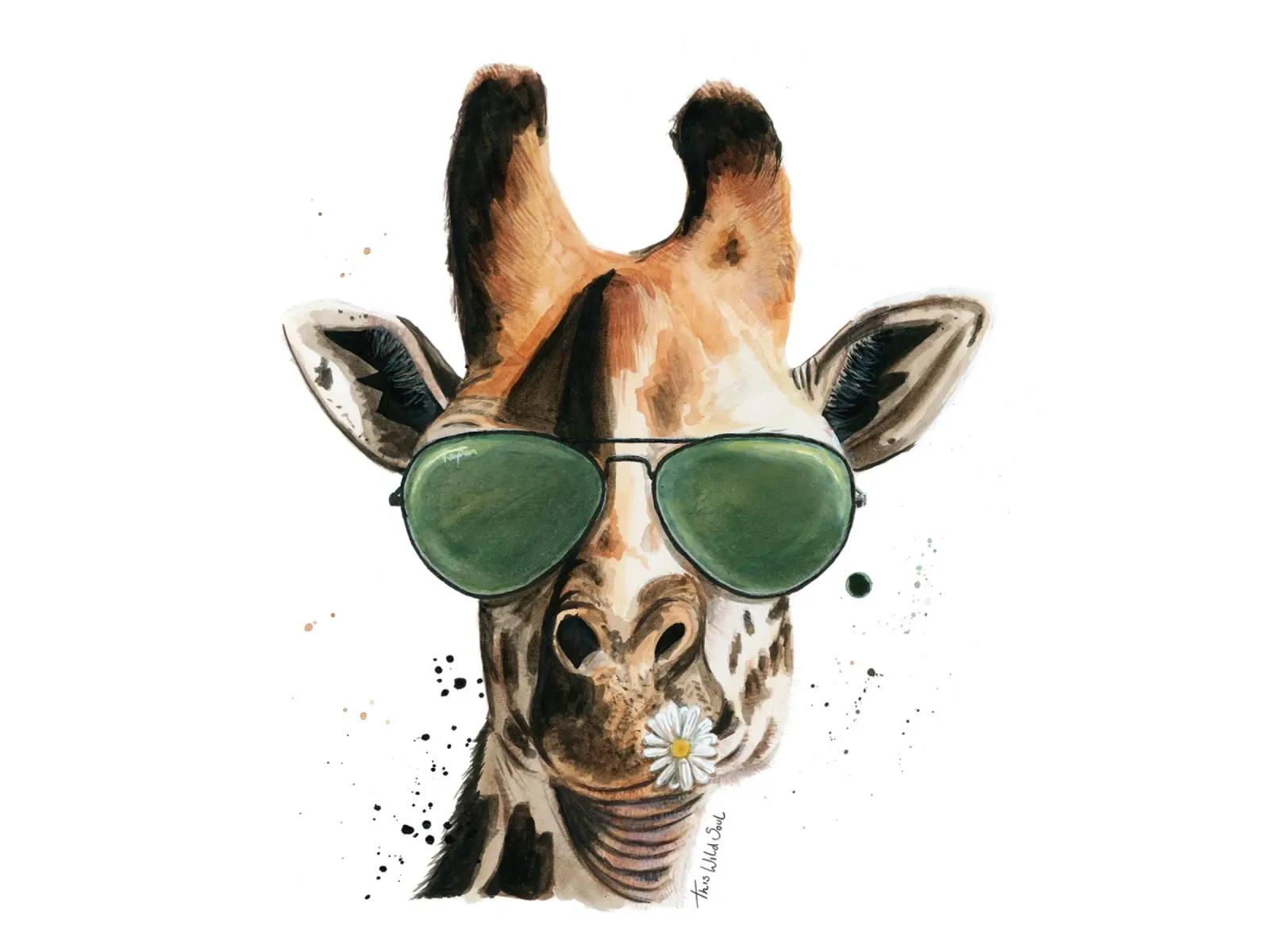 Giraffa con occhiali da sole Rayban Aviator Illustrazione di Daisy poster con telaio in legno da This Wild Soul - Illustration