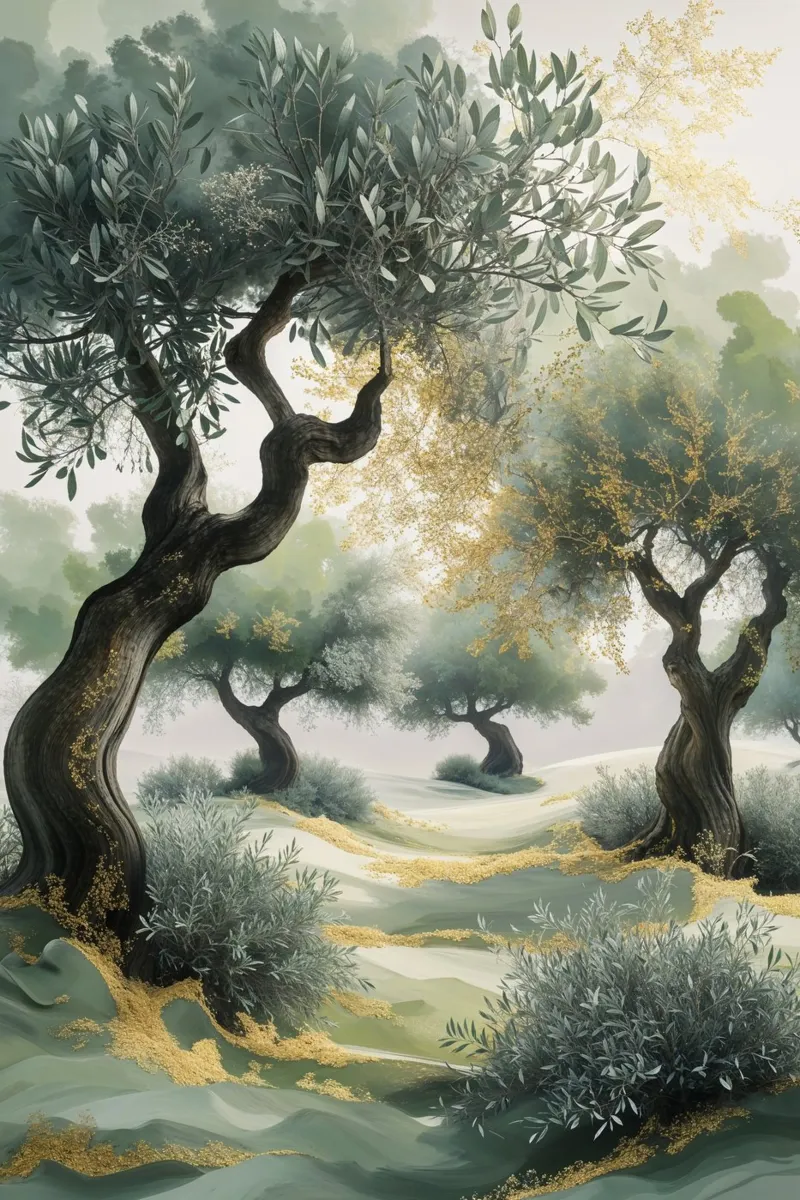 Olive Trees in a Golden Landscape carta hahnemühle da AlbertKlee