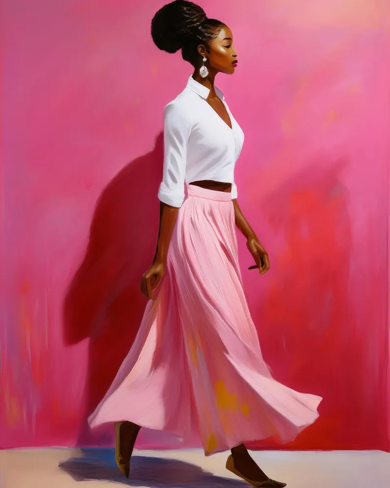 Ritratto di donna africana moderna nei colori rosa e rosa pellicola backlit da Take Your Art BV