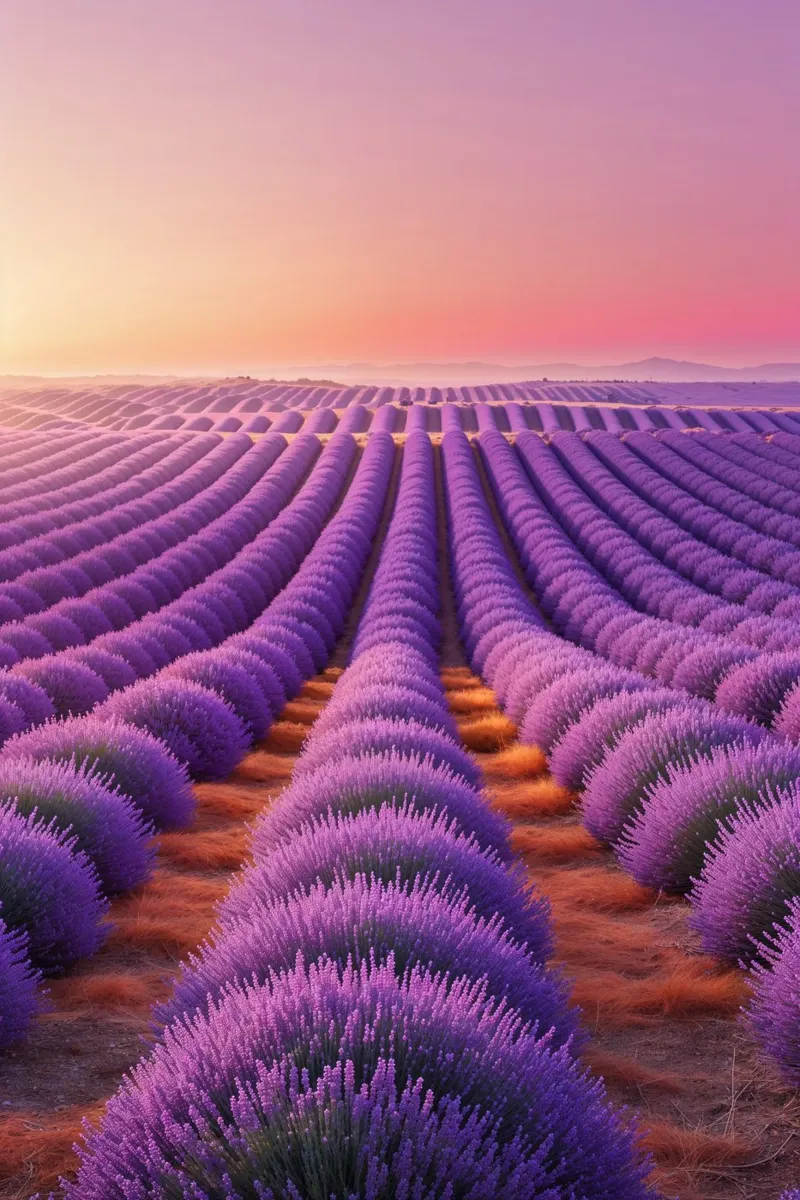 Lavender Dreams: Rows of Violet Under a Gradient Sky metacrilato de AlbertKlee