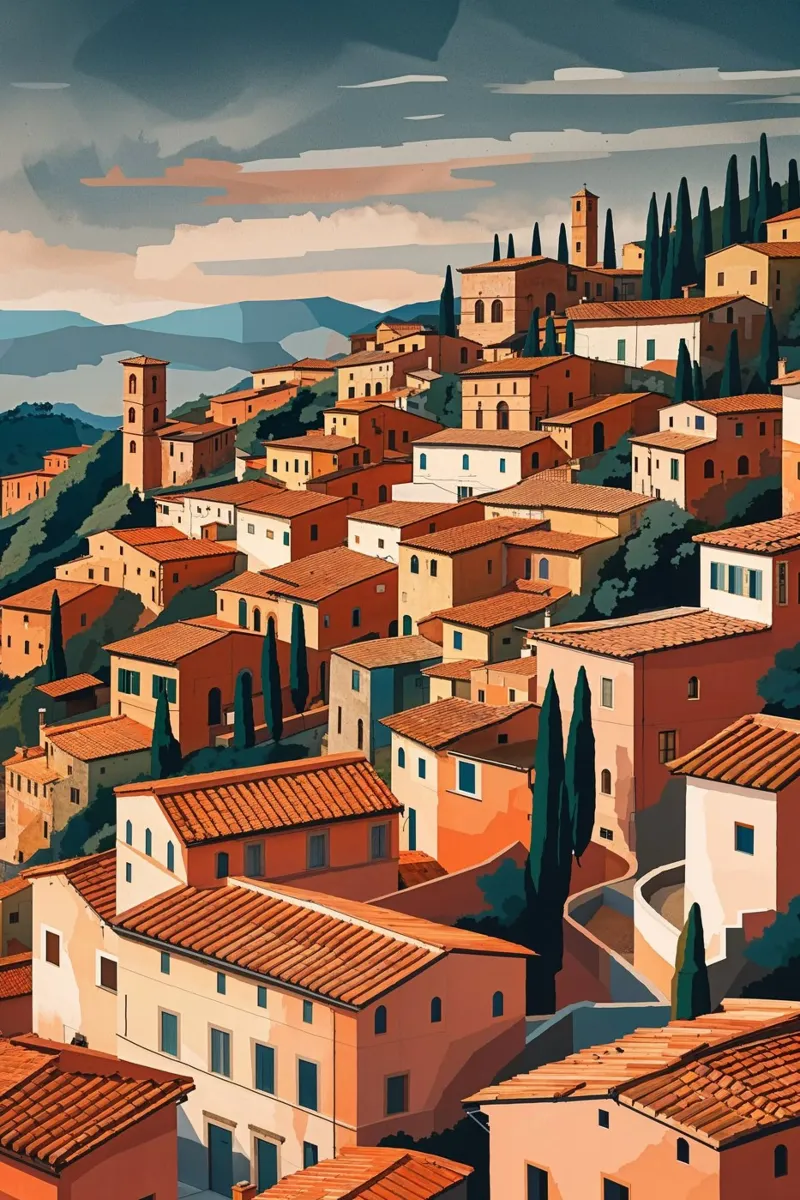 Rustic Italian Village with Rolling Hills alluminio dibond da AlbertKlee