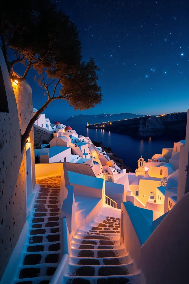 Santorini's Enchanting Nightscape alluminio dibond da AlbertKlee