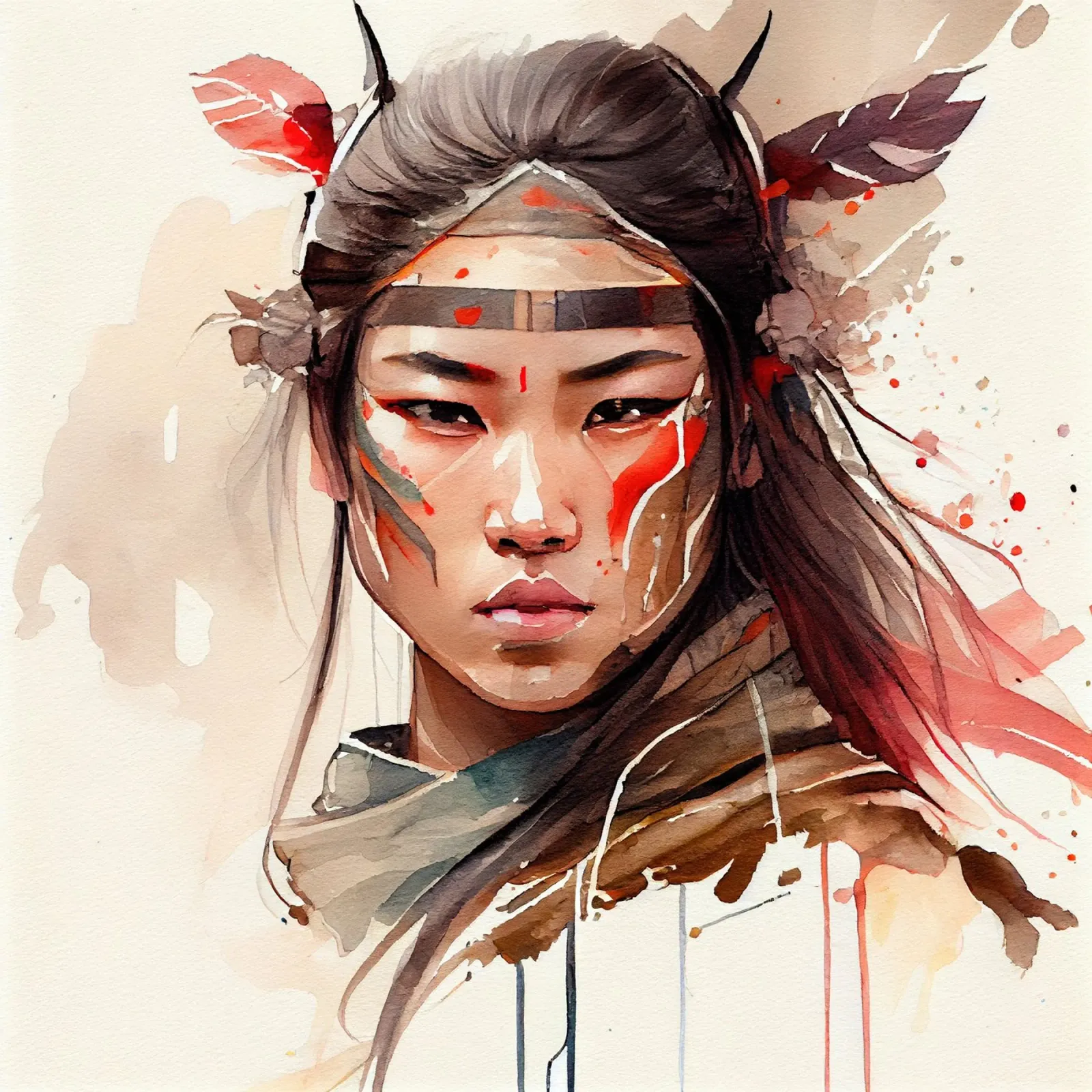 Acquerello Donna guerriera asiatica poster da Chromatic Fusion Studio
