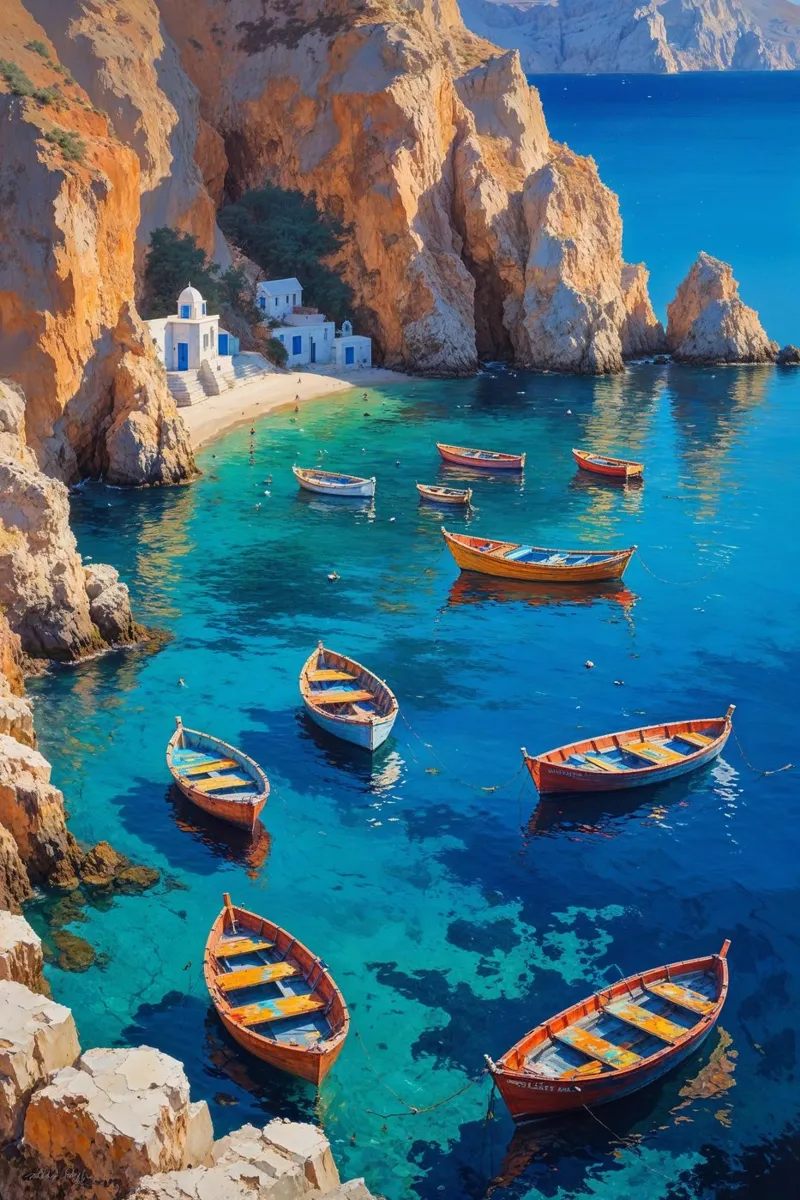 Colorful Boats at Amoudi Bay hahnemühle by AlbertKlee