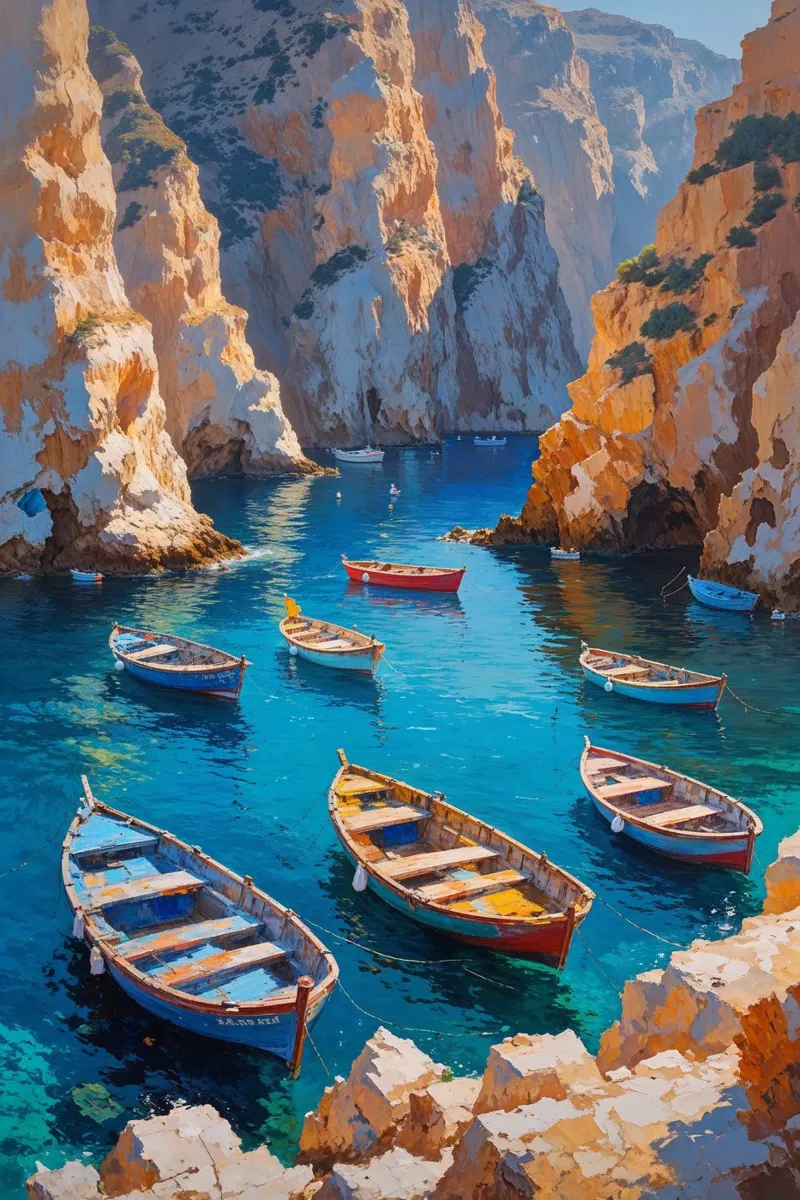 Boats in Harmony at Amoudi Bay carta hahnemühle da AlbertKlee