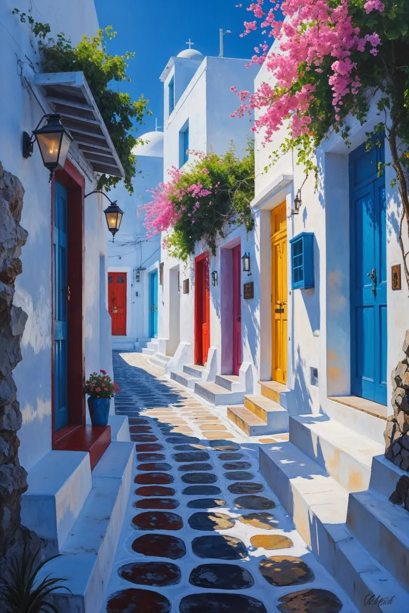 Sunny Mediterranean Lane with Bougainvillea pannello forex da AlbertKlee