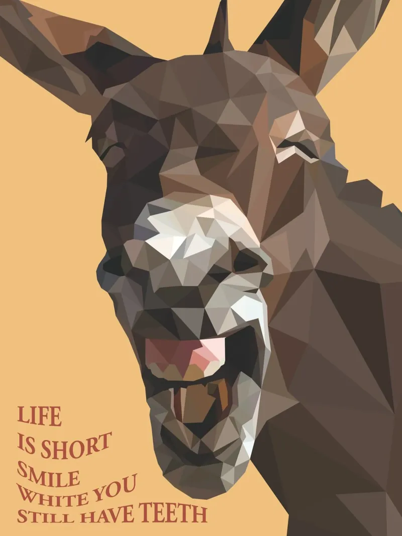life is short smile with you teeth poster con telaio in legno da Low poly art