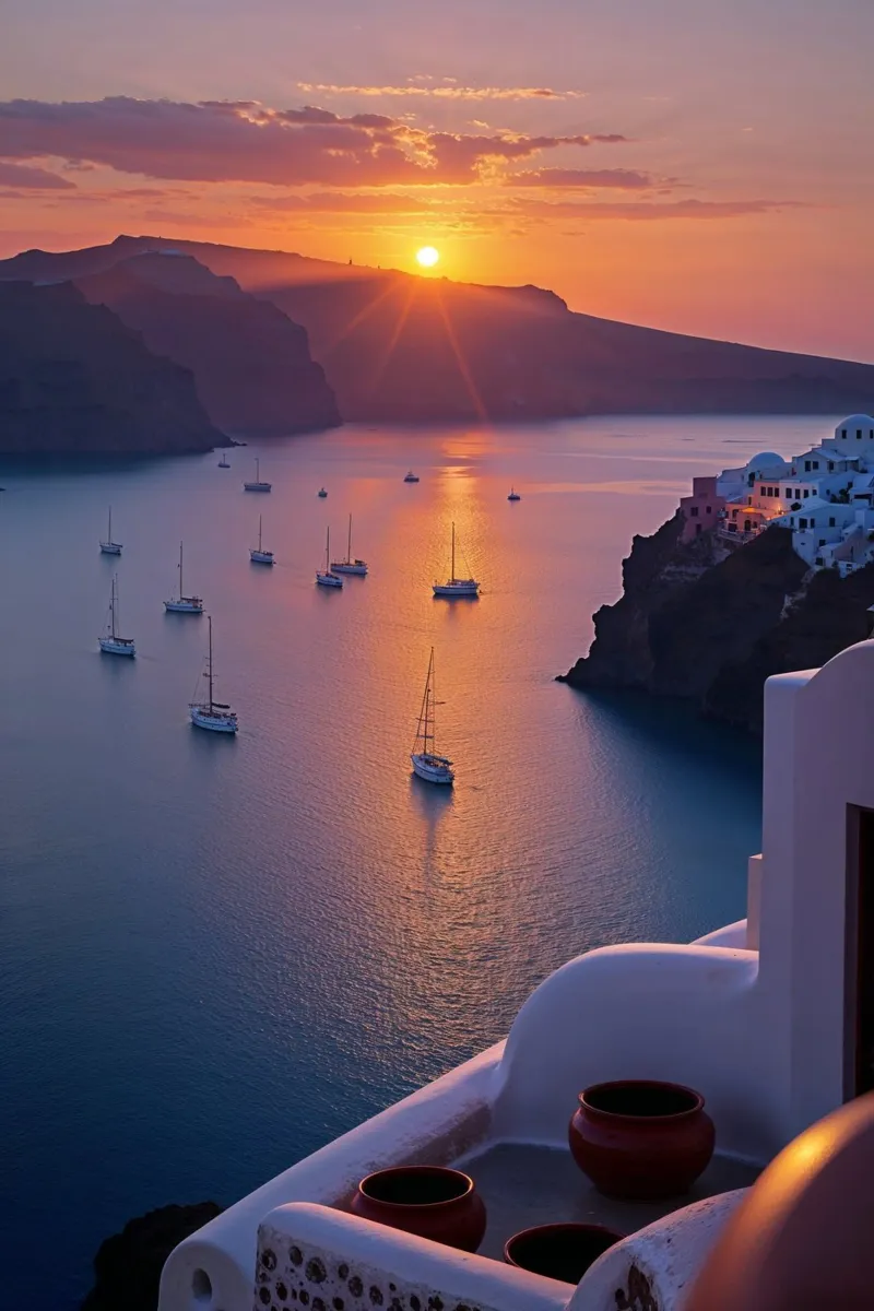 Golden Sunset Over Santorini's Caldera plexiglass da AlbertKlee