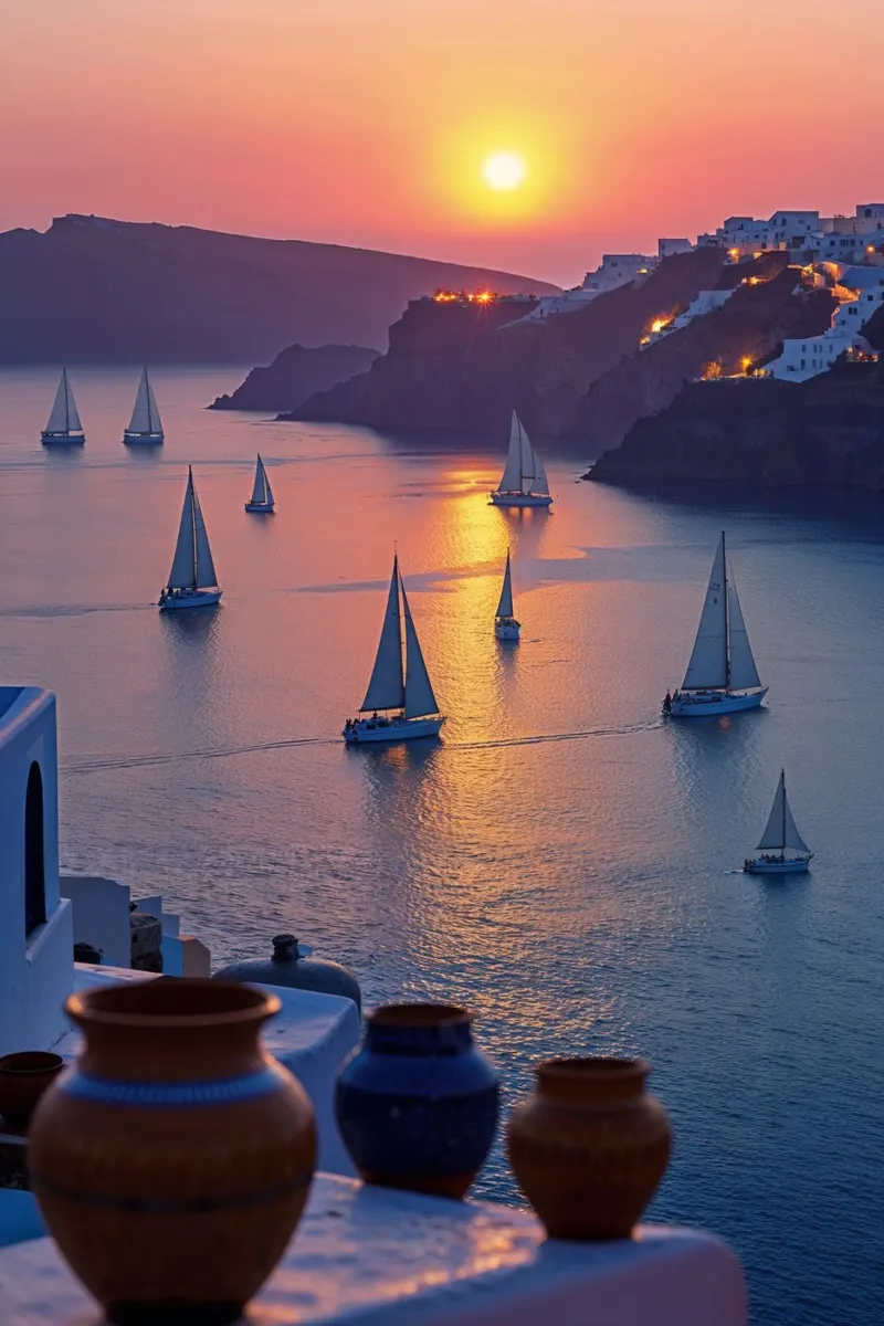 Sailing Into Santorini's Sunset Bliss alluminio dibond da AlbertKlee