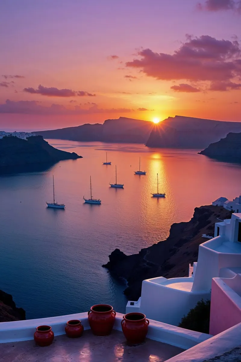 Santorini’s Sunset Symphony Over the Aegean carta hahnemühle da AlbertKlee