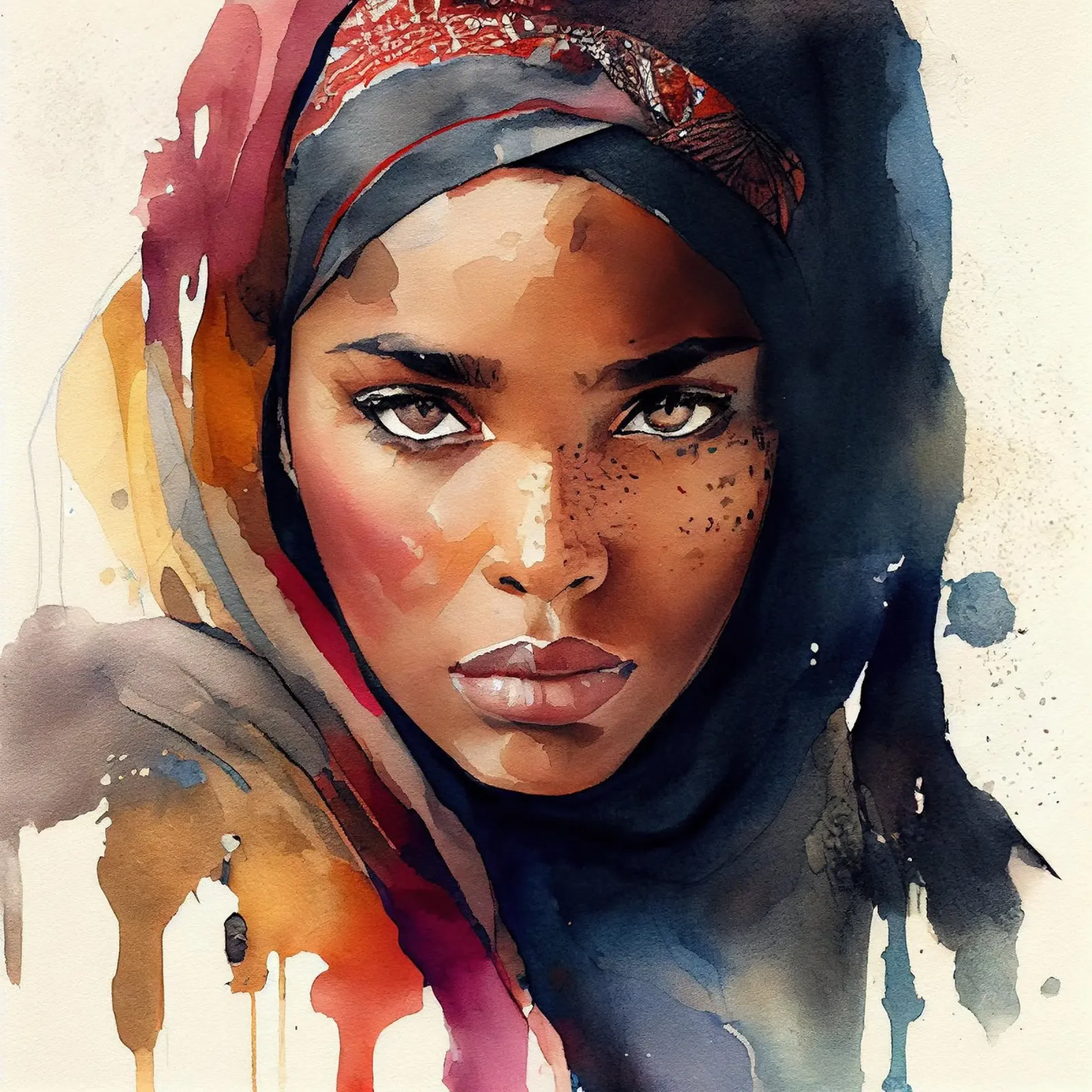 Acquerello Donna Tuareg pellicola backlit da Chromatic Fusion Studio