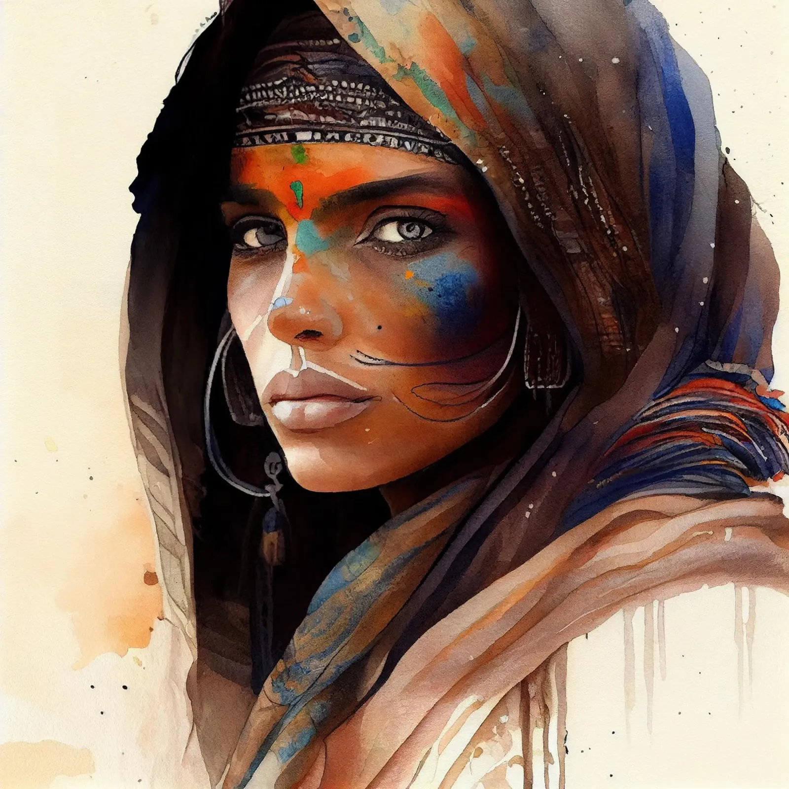 Acquerello Donna Tuareg pellicola backlit da Chromatic Fusion Studio